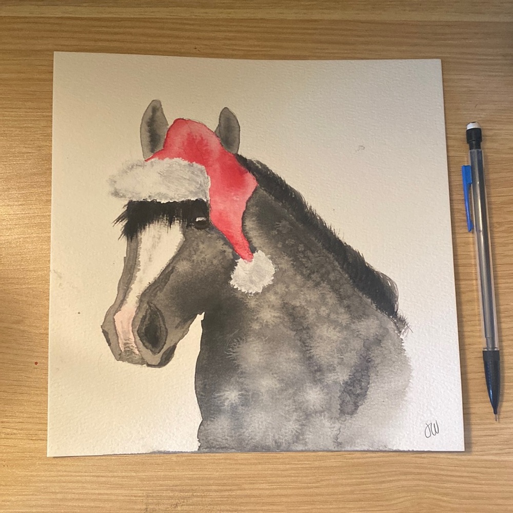 Water color horse Christmas painting